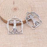 WYSIWYG 5pcs 34x30mm Antique Silver Color Da Vinci Vitruvian Man Scale Charms For Jewelry Making