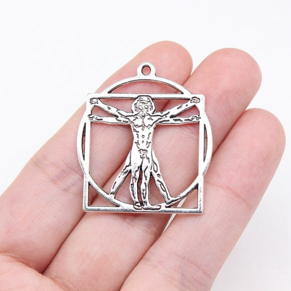 WYSIWYG 5pcs 34x30mm Antique Silver Color Da Vinci Vitruvian Man Scale Charms For Jewelry Making