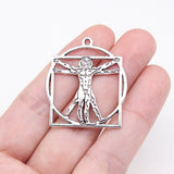WYSIWYG 5pcs 34x30mm Antique Silver Color Da Vinci Vitruvian Man Scale Charms For Jewelry Making