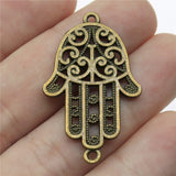 WYSIWYG 5pcs 38x24mm Hamsa Hand Connector Charms For Jewelry Making DIY Antique Silver Color Antique Bronze Color