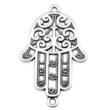 WYSIWYG 5pcs 38x24mm Hamsa Hand Connector Charms For Jewelry Making DIY Antique Silver Color Antique Bronze Color