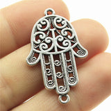 WYSIWYG 5pcs 38x24mm Hamsa Hand Connector Charms For Jewelry Making DIY Antique Silver Color Antique Bronze Color