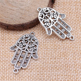 WYSIWYG 5pcs 38x24mm Hamsa Hand Connector Charms For Jewelry Making DIY Antique Silver Color Antique Bronze Color