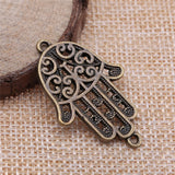 WYSIWYG 5pcs 38x24mm Hamsa Hand Connector Charms For Jewelry Making DIY Antique Silver Color Antique Bronze Color