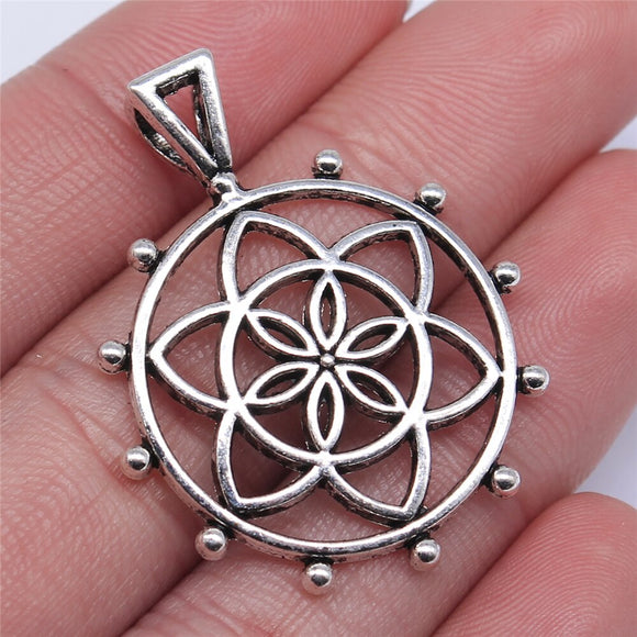 WYSIWYG 5pcs 39x30mm The Flower Of Life The Seed Of Life Charms For Jewelry Making Antique Silver Color Charms