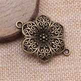 WYSIWYG 5pcs 40x28mm Flower Connector Charms Pendants For Jewelry Making 2 Colors Antique Silver Plated Antique Bronze Plated