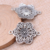 WYSIWYG 5pcs 40x28mm Flower Connector Charms Pendants For Jewelry Making 2 Colors Antique Silver Plated Antique Bronze Plated