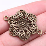 WYSIWYG 5pcs 40x28mm Flower Connector Charms Pendants For Jewelry Making 2 Colors Antique Silver Plated Antique Bronze Plated