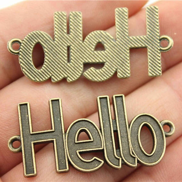 WYSIWYG 5pcs 41x19mm Hello Connector Charms For Jewelry Making Vintage Antique Bronze Color Jewelry Findings