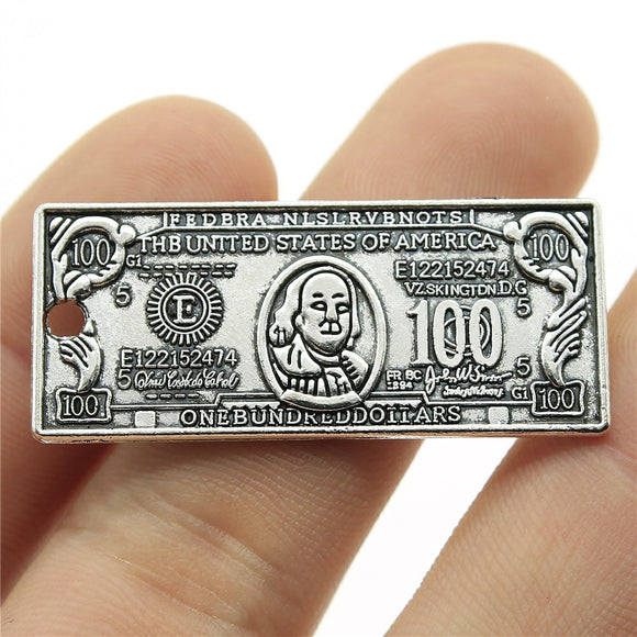 WYSIWYG 5pcs 42x18mm Money Dollar Charm Pendants For Jewelry Making Antique Silver Color Us Dollar Pendants Charm