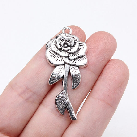 WYSIWYG 5pcs 43x19mm Antique Silver Color Rose Charms For Jewelry Making