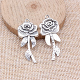 WYSIWYG 5pcs 43x19mm Antique Silver Color Rose Charms For Jewelry Making