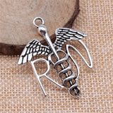 WYSIWYG 5pcs 44x37mm Rn Caduceus Medical Symbol Charms For Jewelry Making Antique Silver Color Charms Jewelry Accessories