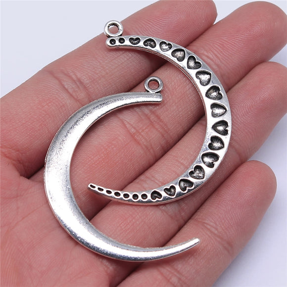 WYSIWYG 5pcs 49x34mm Hearts Moon Charms Antique Silver Color Charms For Jewelry Making Jewelry Findings