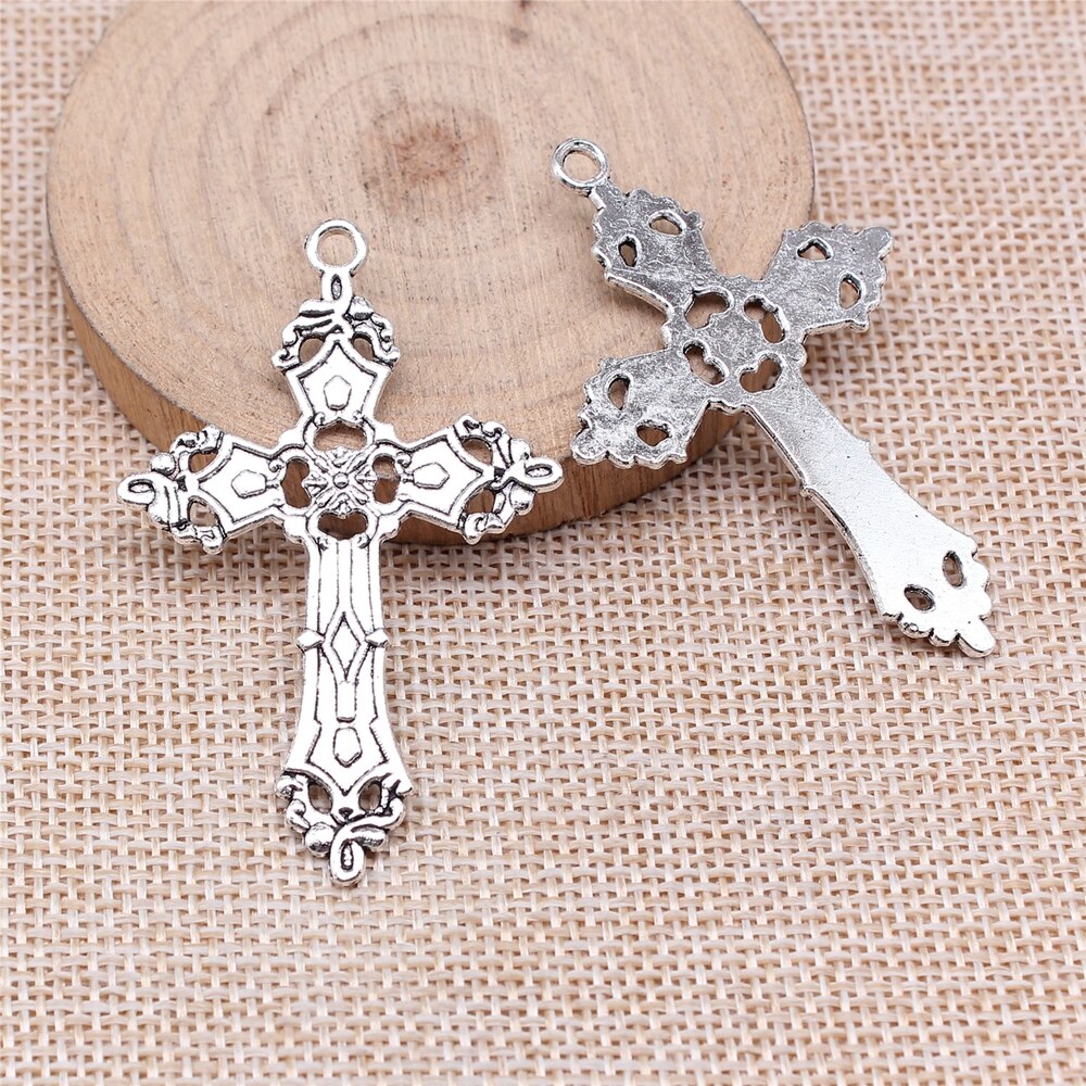 WYSIWYG 5pcs 55x36mm Antique Silver Color Gothic Cross