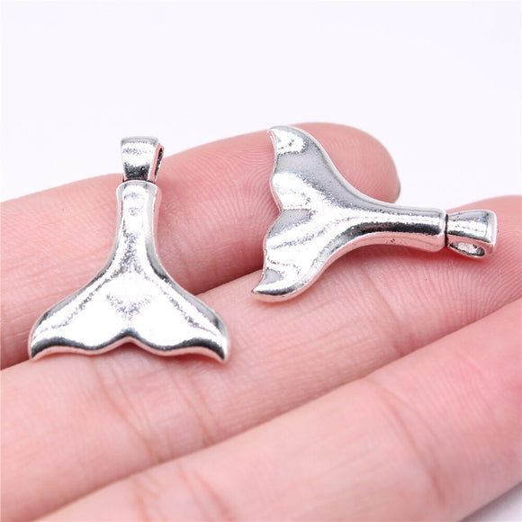 WYSIWYG 5pcs Charms 24x20mm Whale Tail Charms Antique Silver Color Pendant For Jewelry Making DIY Jewelry Findings