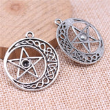 WYSIWYG 5pcs Charms 33x30mm Star Crescent Moon Charms For Jewelry Making DIY Jewelry Findings Antique Silver Color Pendant