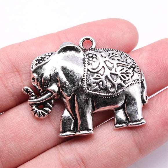 WYSIWYG 5pcs Charms 42x34mm Elephant Charms For Jewelry Making DIY Jewelry Findings Antique Silver Color Alloy Charms Pendant