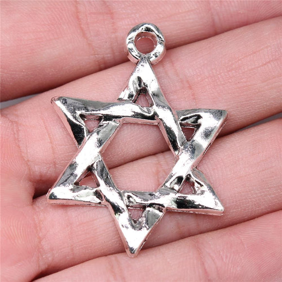 WYSIWYG 5pcs Charms 45x38mm Star Of David Charms For Jewelry Making DIY Jewelry Findings Antique Silver Color Alloy Pendant