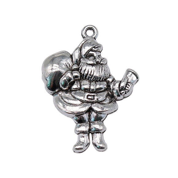 WYSIWYG 5pcs Charms Christmas Santa Claus Gift 33x25mm Antique Silver Color Plated Pendants Making DIY Handmade Tibetan Jewelry