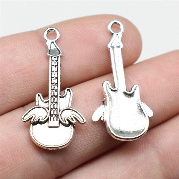 WYSIWYG 5pcs Charms Guitar Antique Silver Color 31x10mm Metal Alloy Jewelry DIY Accessories