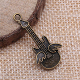 WYSIWYG 5pcs Charms Guitar Antique Silver Color 31x10mm Metal Alloy Jewelry DIY Accessories