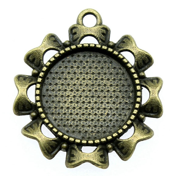 WYSIWYG 5pcs Fit 16mm Round Flower Cameo Cabochon Pendant Base Setting Antique Bronze Color Jewelry Findings Jewelry Accessories