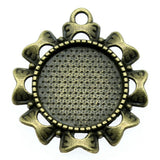 WYSIWYG 5pcs Fit 16mm Round Flower Cameo Cabochon Pendant Base Setting Antique Bronze Color Jewelry Findings Jewelry Accessories