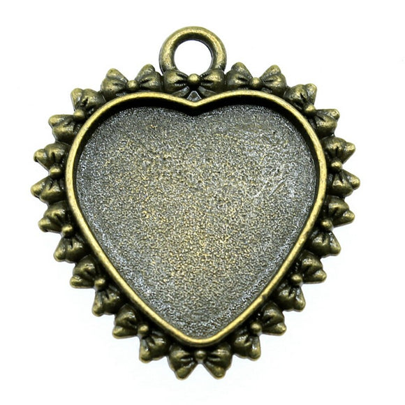 WYSIWYG 5pcs Fit 20mm Heart Simple Style Cameo Cabochon Pendant Base Setting Antique Bronze Color Jewelry Findings