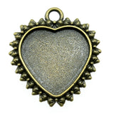 WYSIWYG 5pcs Fit 20mm Heart Simple Style Cameo Cabochon Pendant Base Setting Antique Bronze Color Jewelry Findings