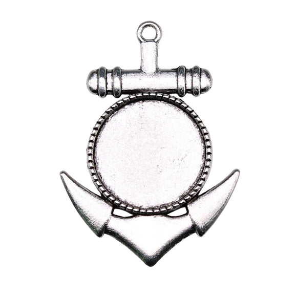WYSIWYG 5pcs Fit 20mm Round Anchor Style Cameo Cabochon Pendant Base Setting For Jewelry Making DIY Necklace Making