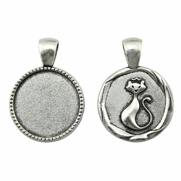 WYSIWYG 5pcs Fit 20mm Round Cat Back Style Cameo Cabochon Pendant Base Setting For Jewelry Making DIY Necklace Making
