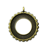 WYSIWYG 5pcs Fit 25mm Round Flower Style Cameo Cabochon Pendant Base Setting Antique Bronze Color Jewelry Findings