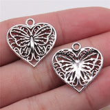 WYSIWYG 5pcs Heart Butterfly Pendant Charms Diy Jewelry Making Jewelry Finding Antique Silver Color 22x22mm