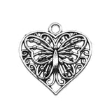 WYSIWYG 5pcs Heart Butterfly Pendant Charms Diy Jewelry Making Jewelry Finding Antique Silver Color 22x22mm