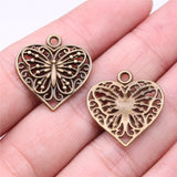 WYSIWYG 5pcs Heart Butterfly Pendant Charms Diy Jewelry Making Jewelry Finding Antique Silver Color 22x22mm