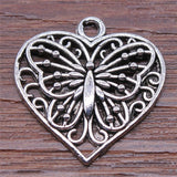 WYSIWYG 5pcs Heart Butterfly Pendant Charms Diy Jewelry Making Jewelry Finding Antique Silver Color 22x22mm