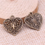 WYSIWYG 5pcs Heart Butterfly Pendant Charms Diy Jewelry Making Jewelry Finding Antique Silver Color 22x22mm