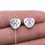 10pcs Paw Print Heart Spacer Beads For Jewelry Making 11x11mm Antique Silver Color Jewelry Accessories ef4429