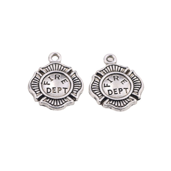High Quality 50 Pieces/Lot 18mm*23mm Antique Silver Plated Metal Diy Accessory Fire Department Firefighter Charms For Jewelry