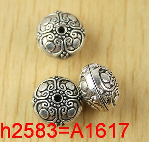 6pcs Tibetan silver color 2sided round 16mm Floral pattern spacer beads H2583