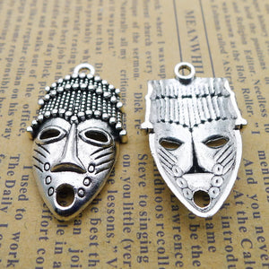 8PCS  Antique Silver Tone African Tribal Mask Charm Pendant 20X33mm EF3690